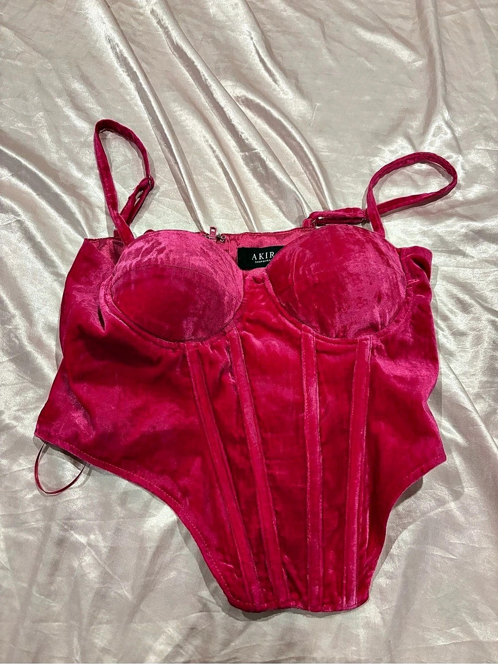 Akira The AKIRA Label Pretty in Pink Velvet Corset Bodysuit Pink Medium